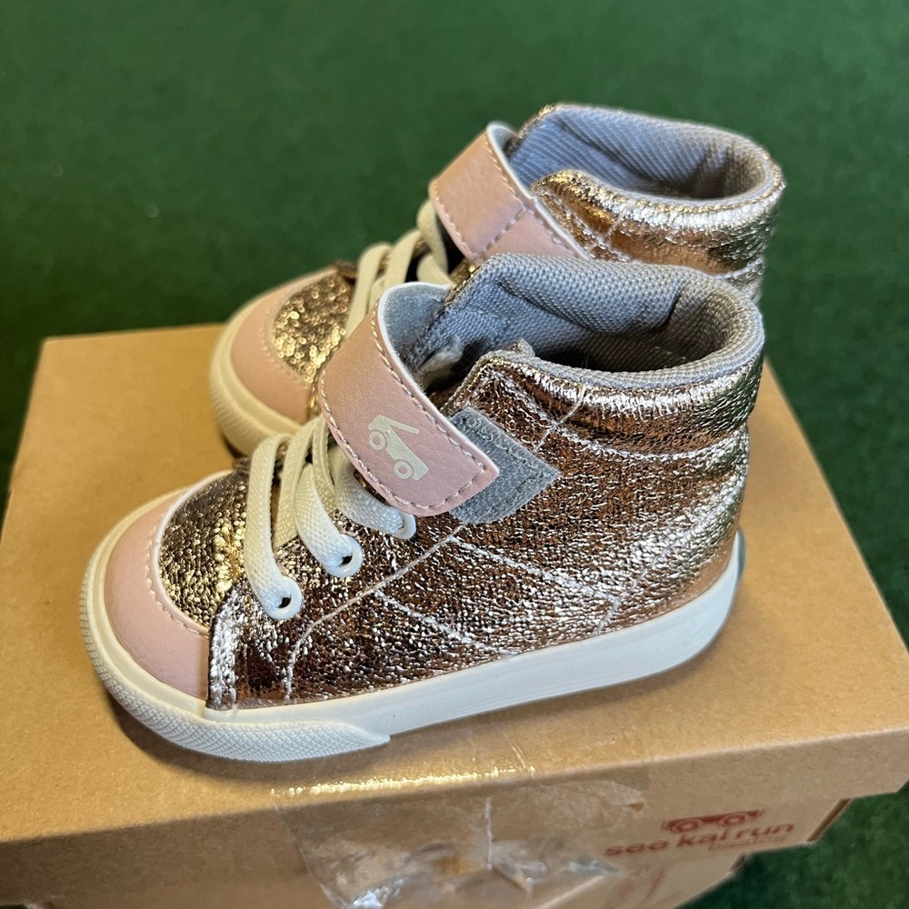 Gold and Pink Kids High-Top Sneakers